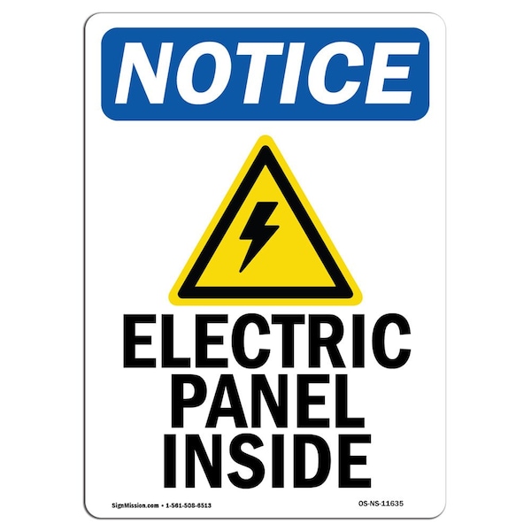 Safety Sign, OSHA Notice, 5" Height, Electric Panel Inside Sign With Symbol, Portrait, 10PK